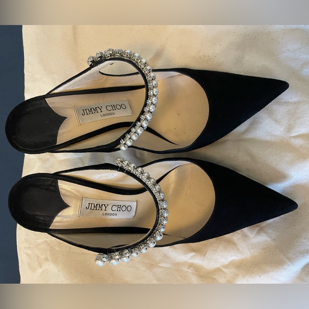 Jimmy Choo Bing Crystal-Embellished Heeled Mules in Black Velvet - Picture 6 of 7